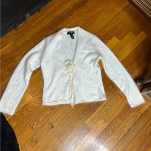 Mercer & Madison Petite White Angora Rabbit Hair Soft Cardigan Size Medium